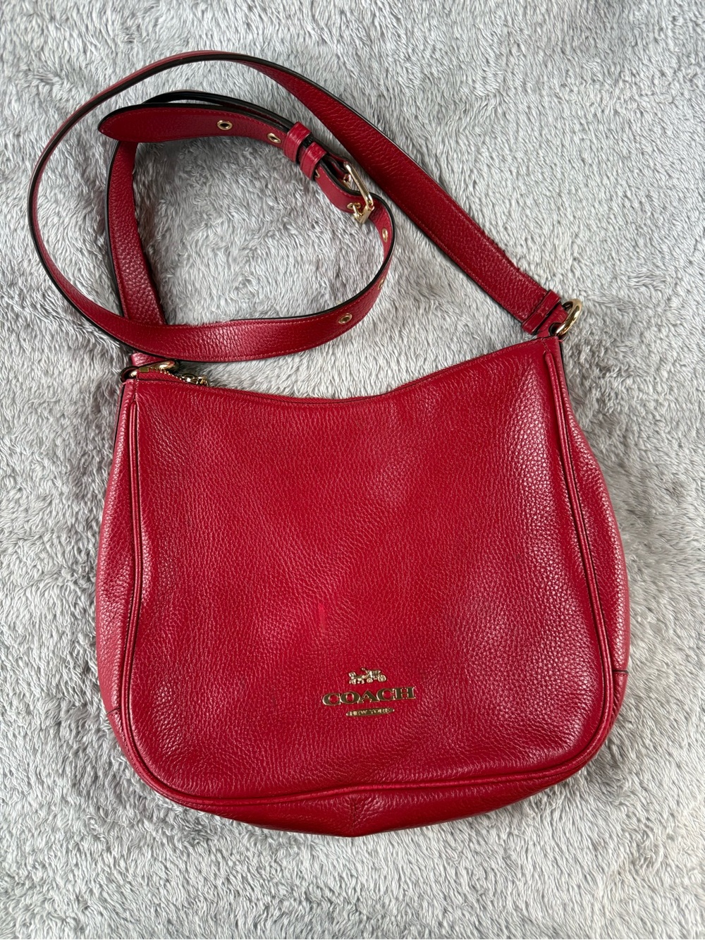 Coach Red Pebbled Leather Shoulder Bag with Gold Hardware